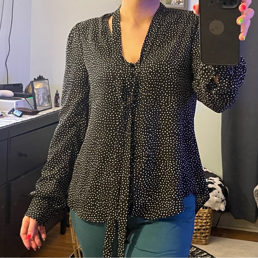 Lulu’s Polka Dot Blouse Neck Tie Detail